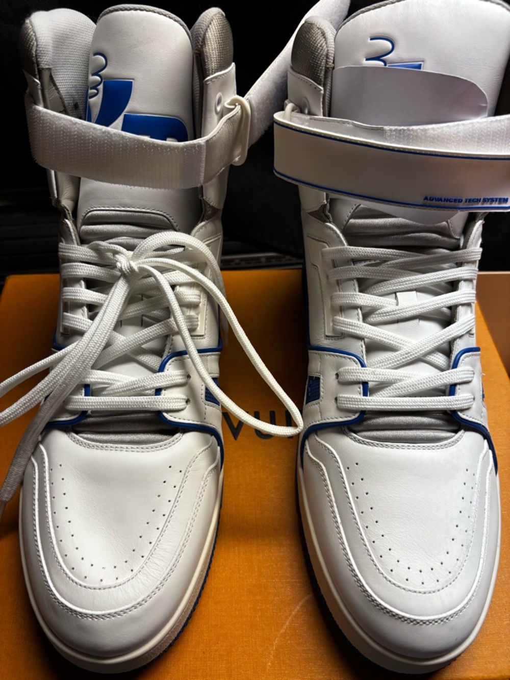 Versace White High-Top Sneakers with Blue Trim